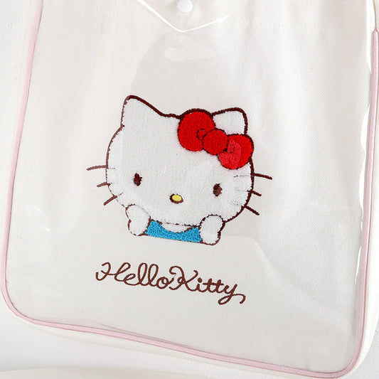 Tote Bag with Embroidery | Hello Kitty My Melody Kuromi Little Twin Stars Cinnamoroll Pompompurin Pochacco KeroKeroKeroppi - with Plastic Cover KawaiiGiftLand