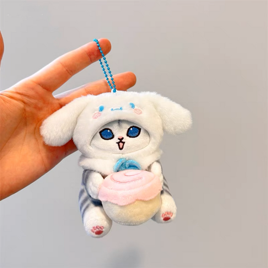 Japan Artist Mofusand x Sanrio Cat Neko Crossover Cinnamoroll - 12cm 15cm 20cm Mascot Plush Doll Big Keychain KawaiiGiftLand
