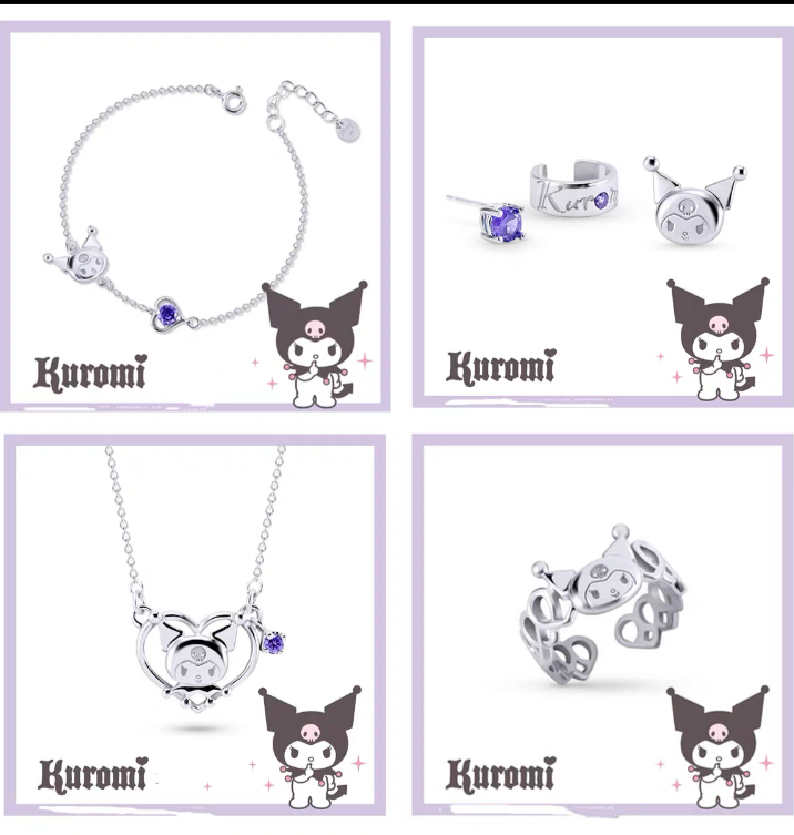 Sanrio Kuromi I.Love.Kuromi 925 Earrings Silver with Box KawaiiGiftLand