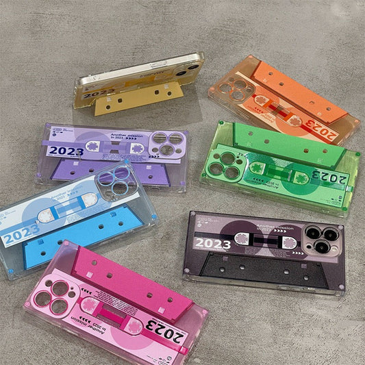 Vintage Style Playful Audio Recording Magnetic Tape with Stand | Orange Hot Pink Purple Blue Green Yellow Black - iPhone case Kawaii Lovely Cute iPhone 11 12 13 14 Pro Promax KawaiiGiftLand