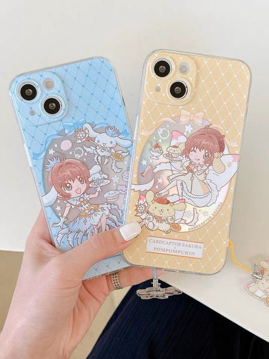 Japanese Cartoon CardCaptorSakura Cafe Maid Laser Version with KU CN PN iPhone Case 6 7 8 PLUS SE2 XS XR X 11 12 13 14 15 16 Pro Promax 12mini 13mini KawaiiGiftLand