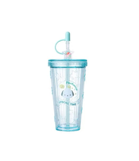 Sanrio Gittler Star Summer Cup My Melody Kuromi Cinnamoroll Pochacco Pompompurin Plastic Water Bottle with Straw for Cool Drink Lovely Cup KawaiiGiftLand