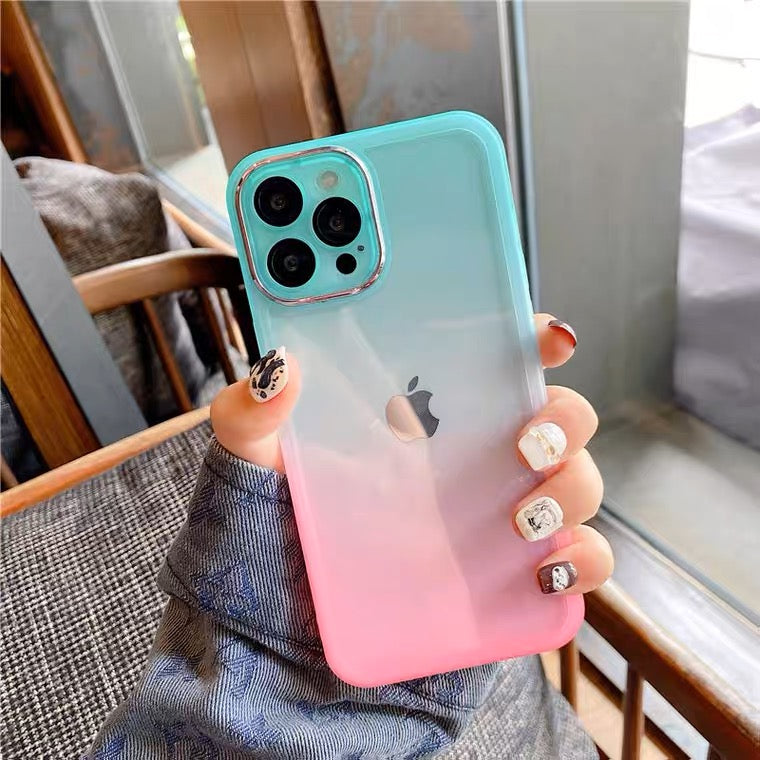 Fashion Gradient Colourful Plating Rainbow Colour iPhone case Kawaii Lovely Cute iPhone XS XR 11 12 13 14 15 Pro Promax KawaiiGiftLand