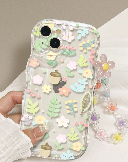 Chiffons Case with Bracelet Flowers with Pine Cones Forest iPhone case Kawaii Lovely Cute Lolita iPhone 7 8 PLUS XS XR X 11 12 13 14 15 Pro Promax KawaiiGiftLand