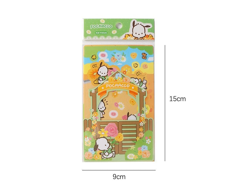 Sanrio Romantic Flower Stickers with Sticker Card Set | My Melody Kuromi Cinnamoroll Pochacco KawaiiGiftLand