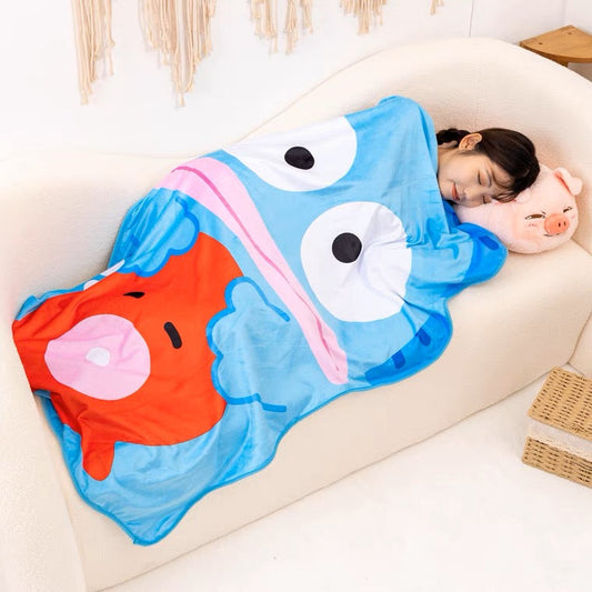 Sanrio Summer Cool Feeling & Felt Blanket | My Melody Cinnamoroll Hangyodon - 145x90cm KawaiiGiftLand