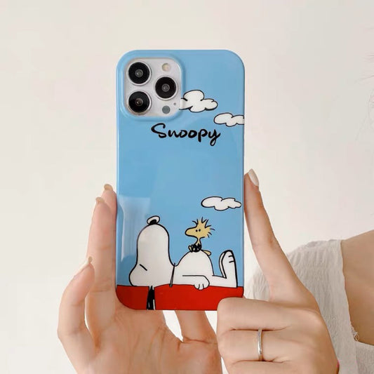 Cartoon Design Cute White Dog with Sky and Friends Charlie Black iPhone Case PLUS XS XR X 11 12 13 14 Pro Promax KawaiiGiftLand