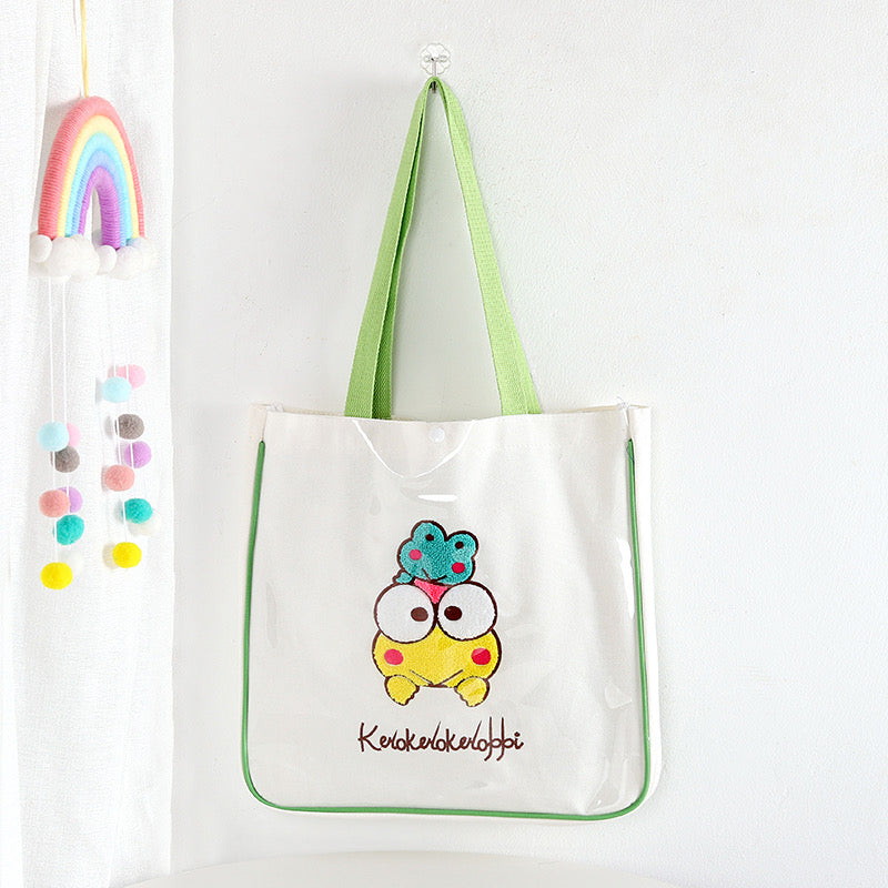 Tote Bag with Embroidery | Hello Kitty My Melody Kuromi Little Twin Stars Cinnamoroll Pompompurin Pochacco KeroKeroKeroppi - with Plastic Cover KawaiiGiftLand