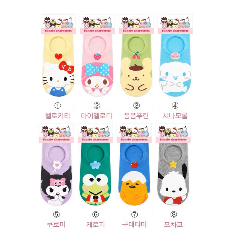 Sanrio Korea Low Cut Socks | Hello Kitty My Melody Kuromi Cinnamoroll Pompompurin Pochacco KeroKeroKeroppi Gudetama - Anti-off Female Socks KawaiiGiftLand