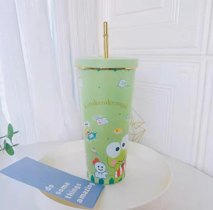 Sanrio Tumbler with Straw Warm Cool Lovely Cup Hello Kitty My Melody Kuromi Pompompurin Pochacco Keroppi - with cleaning tool KawaiiGiftLand