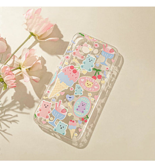 Teddy Bear with Sweets Stickers Japan Style iPhone case Kawaii Lovely Cute Lolita iPhone 6 7 8 PLUS SE2 XS XR X 11 12 13 14 15 Pro Promax 12mini 13mini KawaiiGiftLand
