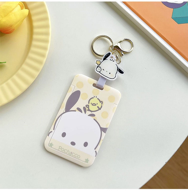 Sanrio Hello Kitty My Melody Kuromi Little Twin Stars Cinnamoroll Pompompurin Pochacco Card Badge Holder with Keychain KawaiiGiftLand