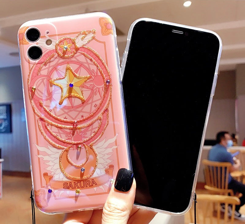 Japanese Cartoon Sailor Moon CardCaptorSakura Blu Ray Magic Wand Stick with Lanyards iPhone Case 6 7 8 PLUS SE2 XS XR X 11 12 13 14 15 Pro Promax 12mini 13mini KawaiiGiftLand