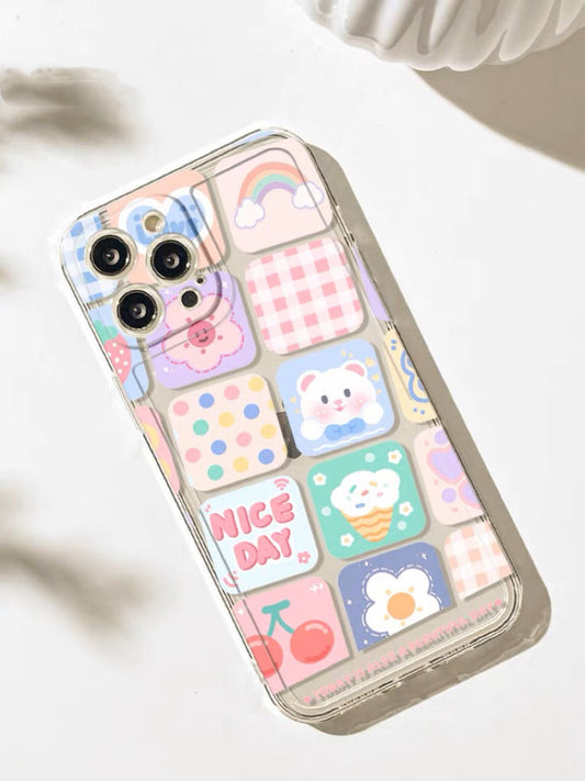 Bear with Rainbow Nice Day Stickers Japan Style iPhone case Kawaii Lovely Cute Lolita iPhone 6 7 8 PLUS SE2 XS XR X 11 12 13 14 15 Pro Promax 12mini 13mini KawaiiGiftLand