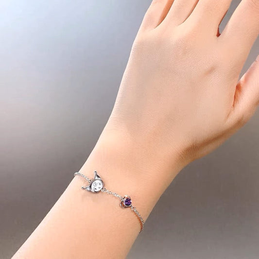 Sanrio Kuromi I.Love.Kuromi 925 Silver Bracelet Silver with Ring Box KawaiiGiftLand