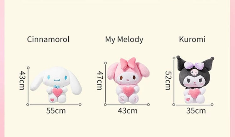 Sanrio Giant Plush Doll with Heart | My Melody Kuromi Cinnamoroll - 50cm tall Children Girlfriend Gift KawaiiGiftLand
