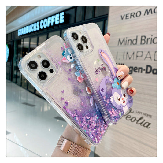 Japanese Cartoon Teddy Bear Rabbit Glitter QuickSand iPhone Case 16 15 14 13 12 11 XS XR Pro Max Plus KawaiiGiftLand
