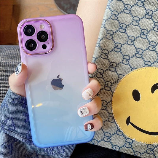 Fashion Gradient Colourful Plating Rainbow Colour iPhone case Kawaii Lovely Cute iPhone XS XR 11 12 13 14 15 Pro Promax KawaiiGiftLand