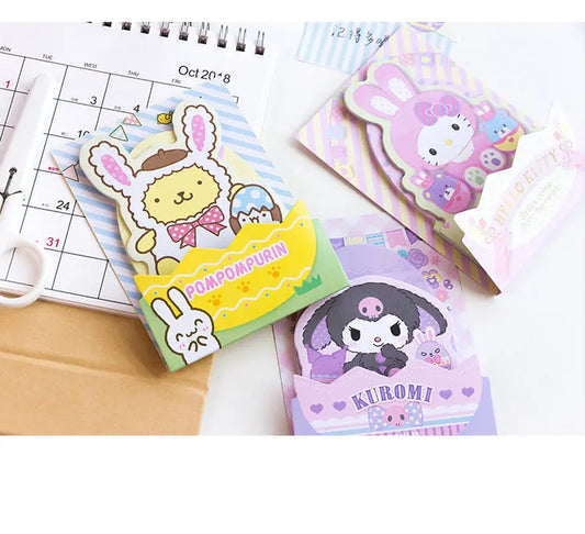 Sanrio Easter Bunny Memo Pad | Hello Kitty My Melody Kuromi Cinnamoroll Pompompurin Pocahcco - 3 Style 48 Sheets