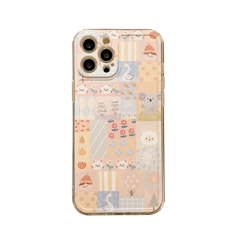 Patchwork Animals Forest Mori Style iPhone case Kawaii Lovely Cute Lolita iPhone 6 7 8 PLUS SE2 XS XR X 11 12 13 14 15 Pro Promax 12mini 13mini KawaiiGiftLand