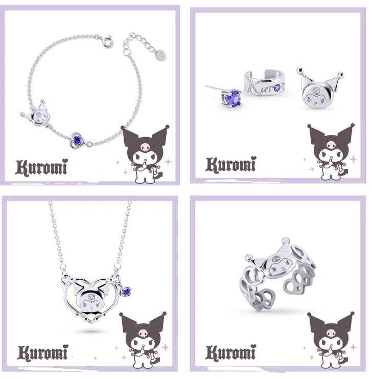 Sanrio Kuromi I.Love.Kuromi 925 Silver Bracelet Silver with Ring Box KawaiiGiftLand