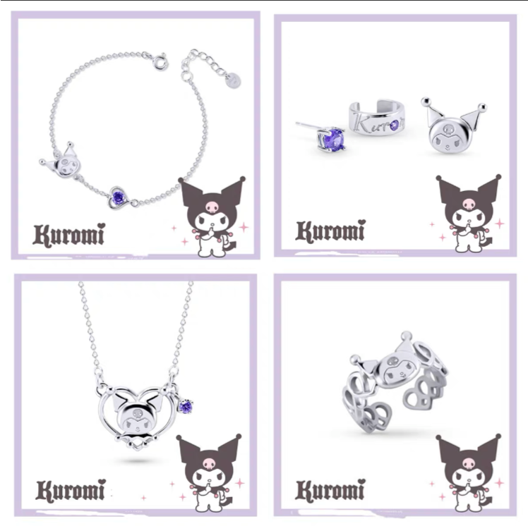 Sanrio Kuromi I.Love.Kuromi 925 Silver Necklace with Box KawaiiGiftLand