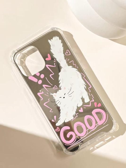 Good White Cat Kitten with Mirror iPhone case Kawaii Lovely Cute Lolita iPhone 6 7 8 PLUS SE2 XS XR X 11 12 13 14 15 Pro Promax 12mini 13mini KawaiiGiftLand