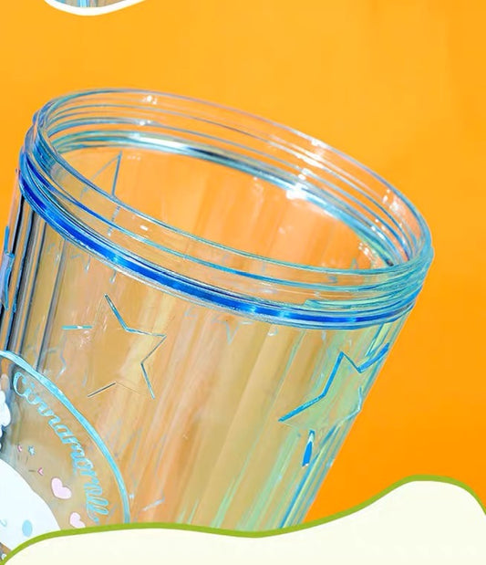 Sanrio Gittler Star Summer Cup My Melody Kuromi Cinnamoroll Pochacco Pompompurin Plastic Water Bottle with Straw for Cool Drink Lovely Cup KawaiiGiftLand