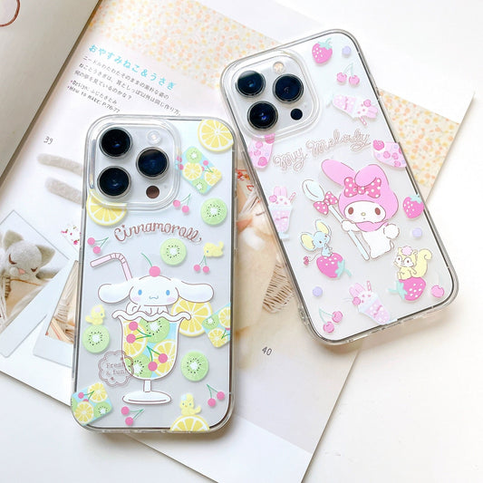 Sanrio Summer Fruit | My Melody Cinnamoroll Pompompurin - Soft Case iPhone Case 11 12 13 14 15 16 Pro Promax Plus mini Se3 KawaiiGiftLand