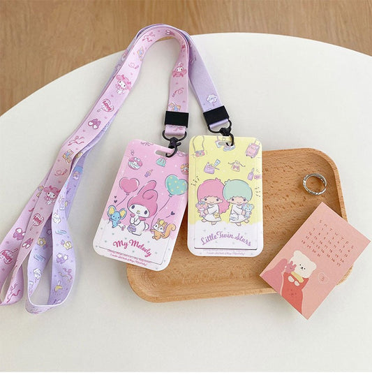 Sanrio Hello Kitty My Melody Kuromi Little Twin Stars Cinnamoroll Pompompurin Pochacco Card Badge Holder with Lanyards KawaiiGiftLand