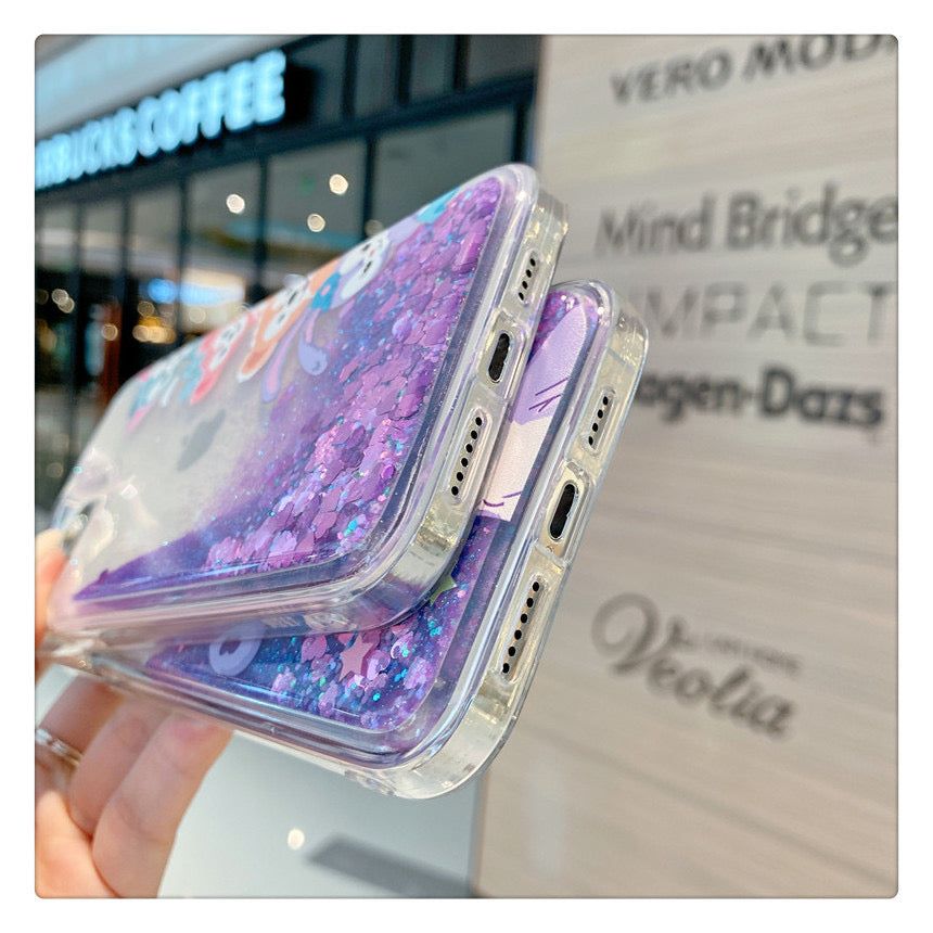 Japanese Cartoon Teddy Bear Rabbit Glitter QuickSand iPhone Case 16 15 14 13 12 11 XS XR Pro Max Plus KawaiiGiftLand