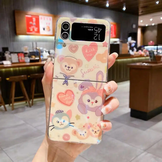 Cute Cartoon Samsung Galaxy Z Flip 3 4 W23 Filp Blu Ray Teddy Bear Phone Case