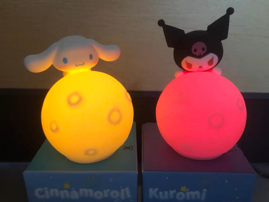 Sanrio Small Moon Night Light | Hello Kitty My Melody Kuromi Cinnamoroll Pompompurin - Rainbow Light Colour KawaiiGiftLand