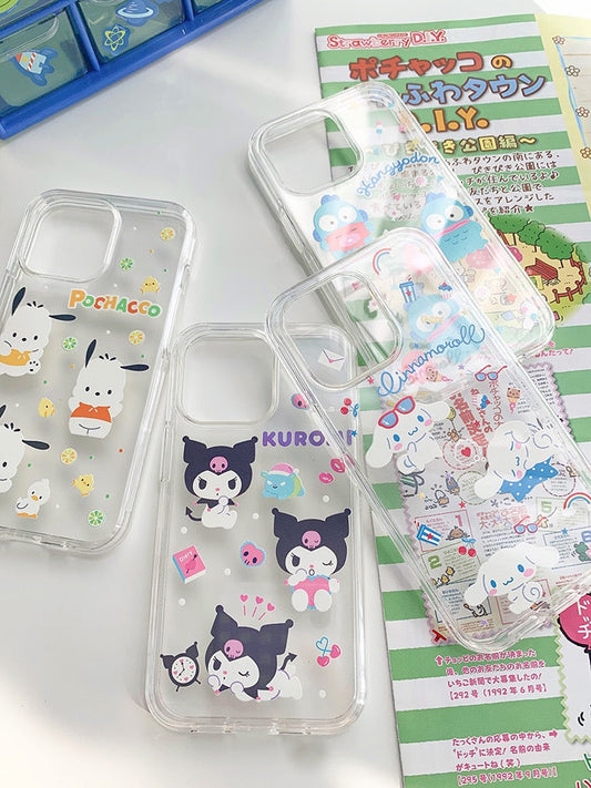 Japanese Cartoon Cute Kuromi Cinnmoroll Pochacco HG Double Case iPhone Case XR XS X 11 12 13 14 Pro Promax Plus mini KawaiiGiftLand