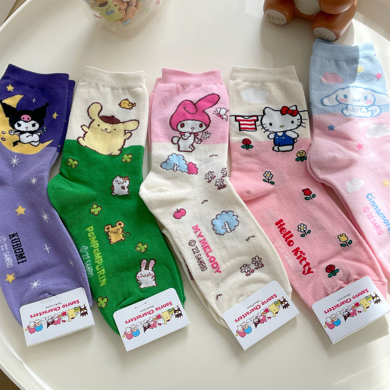Sanrio Kawaii Colourful Cotton Socks | Hello Kitty My Melody Kuromi Cinnamoroll Pompompurin Keroppi Bad Badtz Maru - Short Boot Socks KawaiiGiftLand