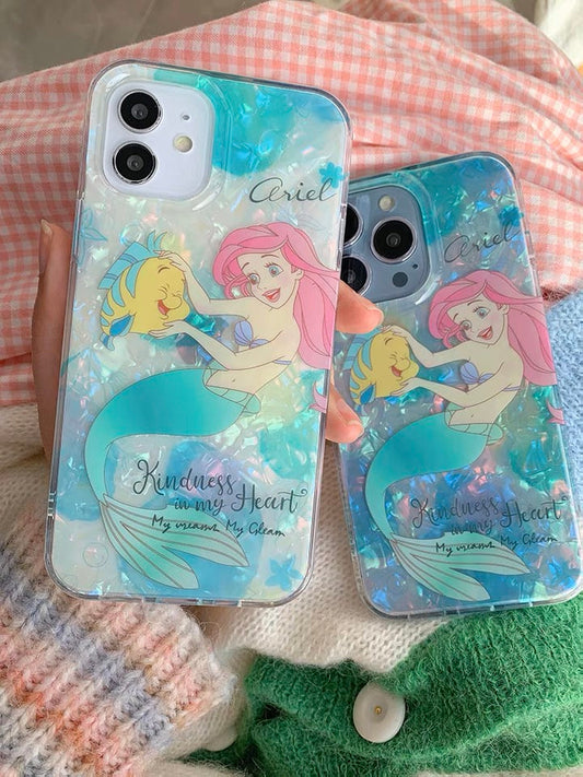 2023 New Design Mermaid Girl Ariel with friend Princess Laser iPhone Case 12 13 14 15 Pro Promax KawaiiGiftLand