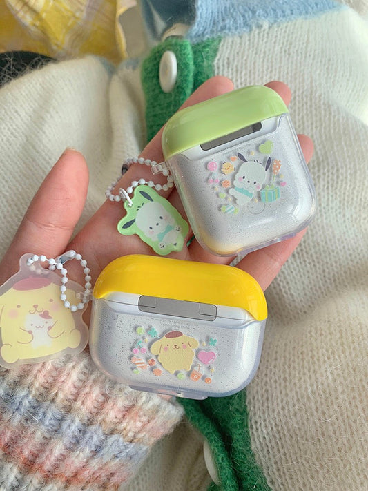 Japanese Cartoon Pomponpurin Pochacco PN PC with friends AirPods AirPodsPro AirPods3 AirPodsPro2 Case White and Yellow Green KawaiiGiftLand