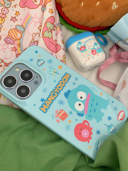 Japanese Cartoon Hangyodon with friends Blue Soft Case iPhone Case 12 13 14 Pro Promax Plus KawaiiGiftLand