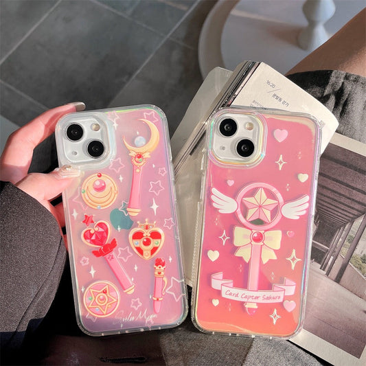 Japanese Cartoon Sailor Moon CardCaptorSakura Blu Ray Magic Wand Stick iPhone Case PLUS Max 11 12 13 14 Pro Promax KawaiiGiftLand