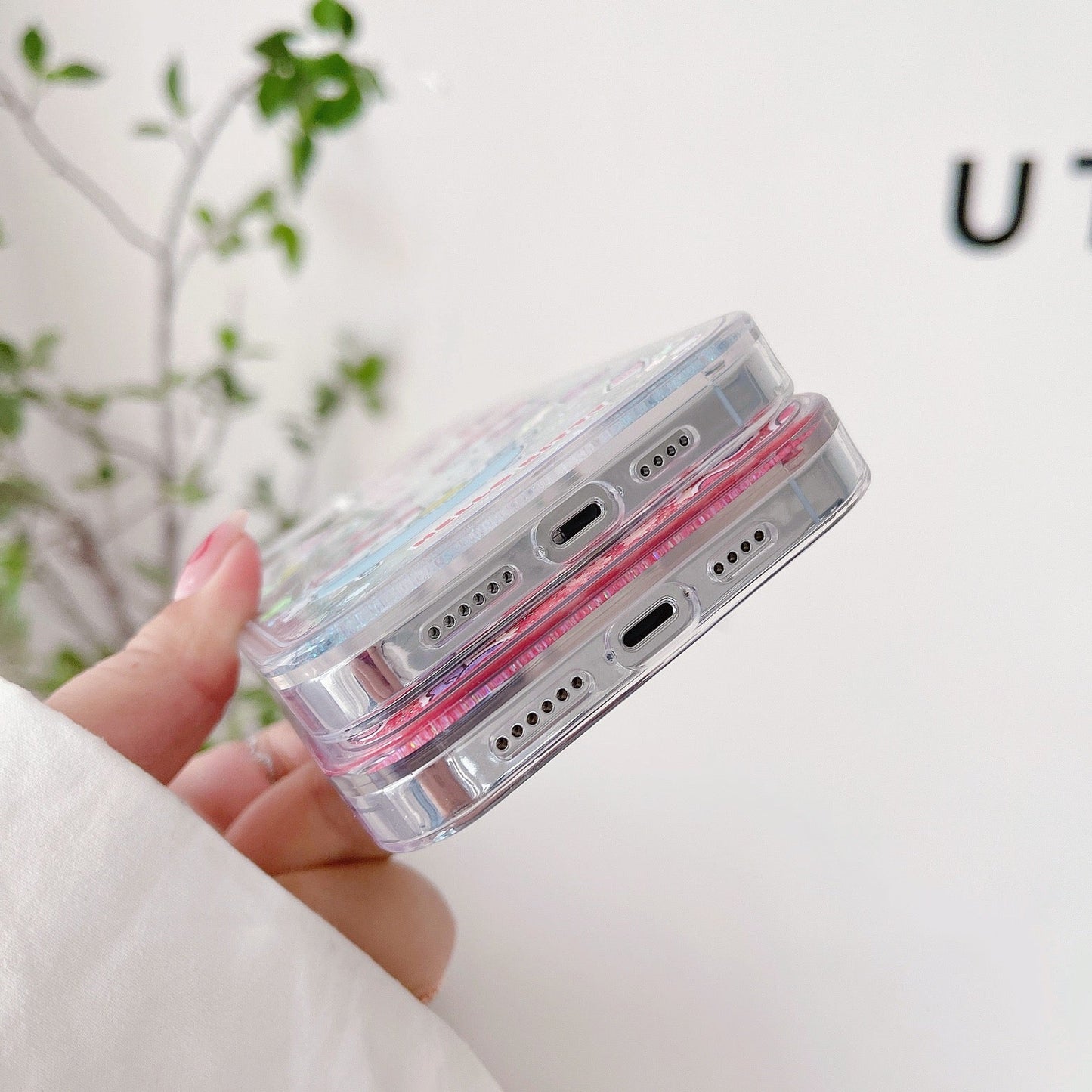 Japanese Cartoon KT Red Party Blue Bathing Glitter QuickSand iPhone Case 16 15 14 13 12 11 XS XR Pro Max Plus KawaiiGiftLand