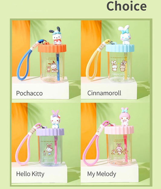 Sanrio 520ml Hand-Rope Sippy Cup Hello Kitty My Melody Cinnamoroll Pochacco - for Cool Drink KawaiiGiftLand