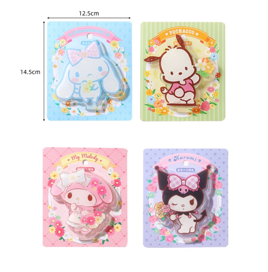 Sanrio Romantic Flower Big Acrylic Stand with Clip | My Melody Kuromi Cinnamoroll Pochacco KawaiiGiftLand