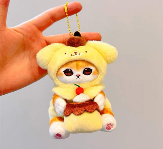 Japan Artist Mofusand x Sanrio Cat Neko Crossover Pompompurin - 12cm 15cm 20cm Mascot Plush Doll Big Keychain KawaiiGiftLand