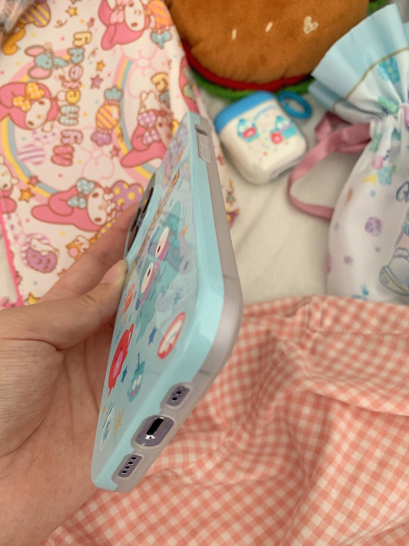 Japanese Cartoon Hangyodon with friends Blue Soft Case iPhone Case 12 13 14 Pro Promax Plus KawaiiGiftLand