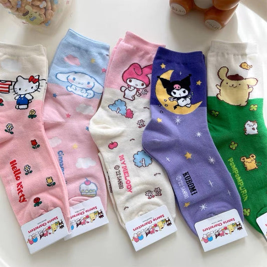 Sanrio Kawaii Colourful Cotton Socks | Hello Kitty My Melody Kuromi Cinnamoroll Pompompurin Keroppi Bad Badtz Maru - Short Boot Socks KawaiiGiftLand