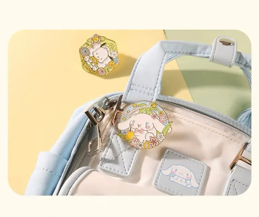 Sanrio Romantic Flower Metal Pins | My Melody Kuromi Cinnamoroll Pochacco - KawaiiGiftLand
