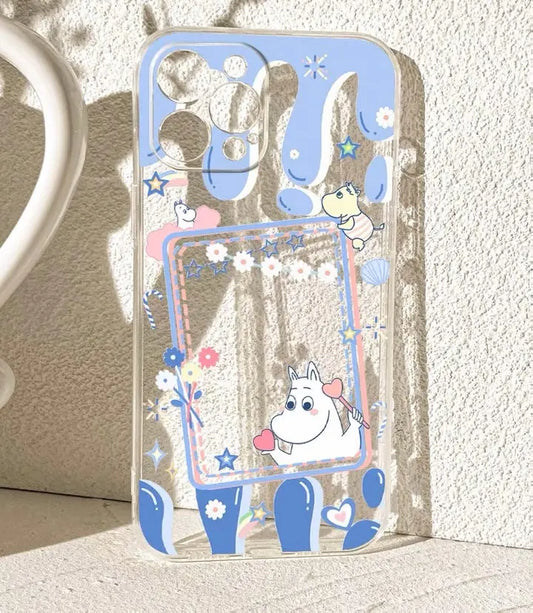 Japanese Cartoon Moomin with Flowers Photo Frame iPhone Case 6 7 8 PLUS SE2 XS XR X 11 12 13 14 Pro Promax 12mini 13mini