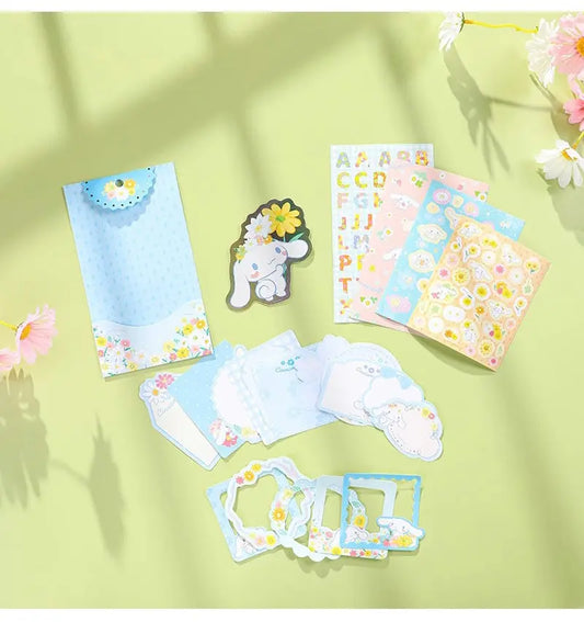 Sanrio Romantic Flower Stickers and Memo DIY Set | My Melody Kuromi Cinnamoroll Pochacco
