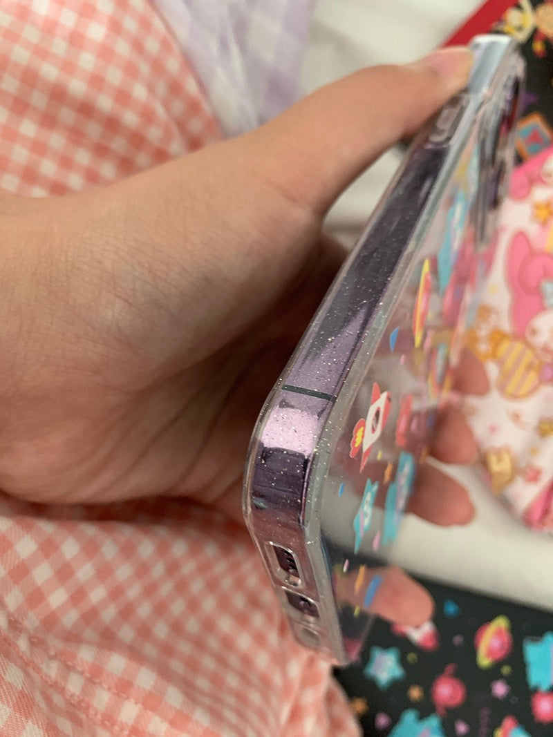 Japanese Cartoon Hangyodon in Space UFO Black and Glitter Soft Case iPhone Case 12 13 14 15 Pro Promax Plus KawaiiGiftLand