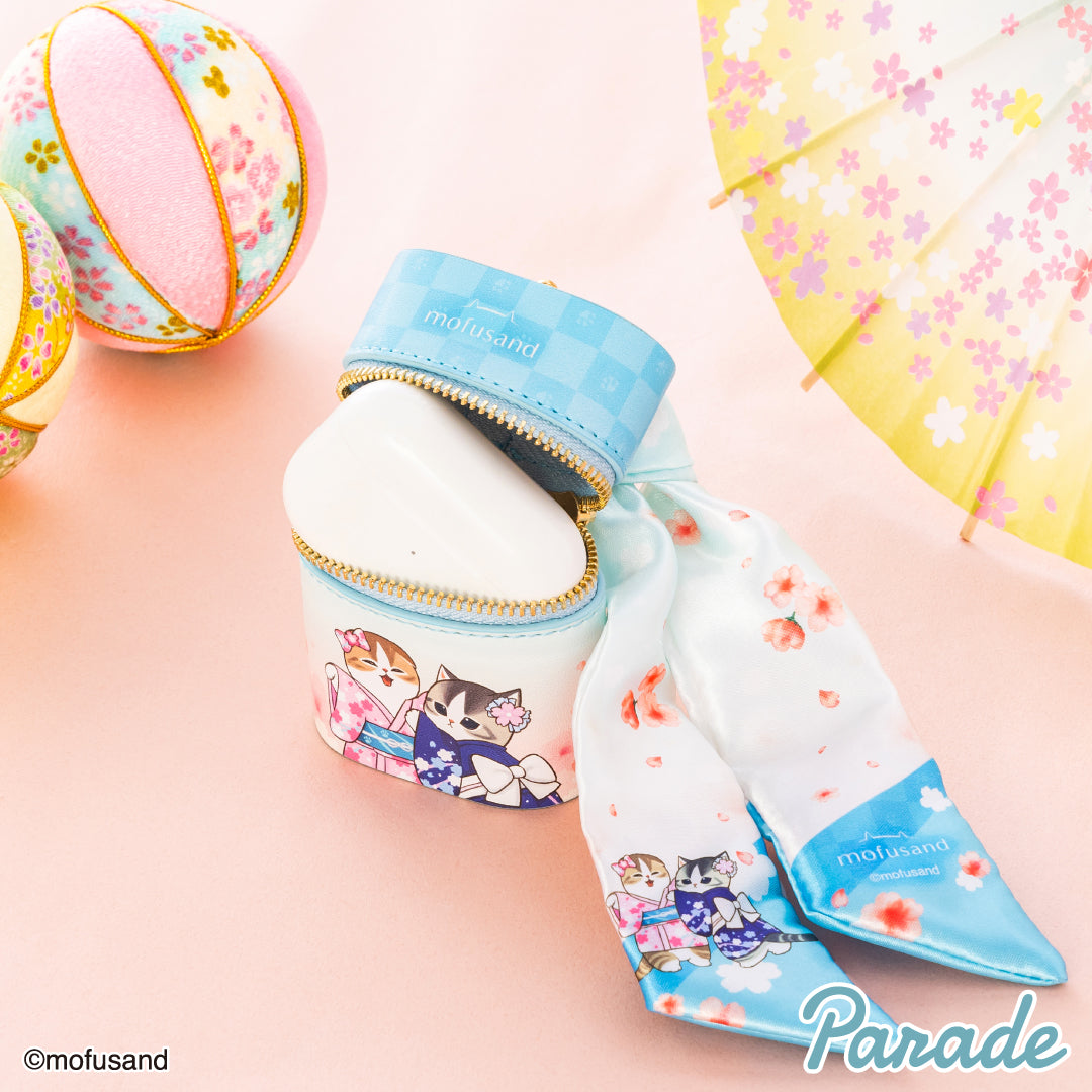 Japan Mofusand Sakura Series | Mofusand Cat in Whale Costume or Kimono Cute Small Pouch with Scarf Charm - Kawaii items Room Decoration